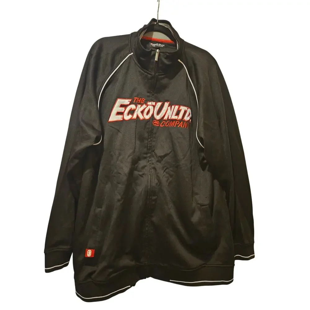 Ecko Unltd Track Jacket Y2K Black Logo Full Zip Streetwear 3XL